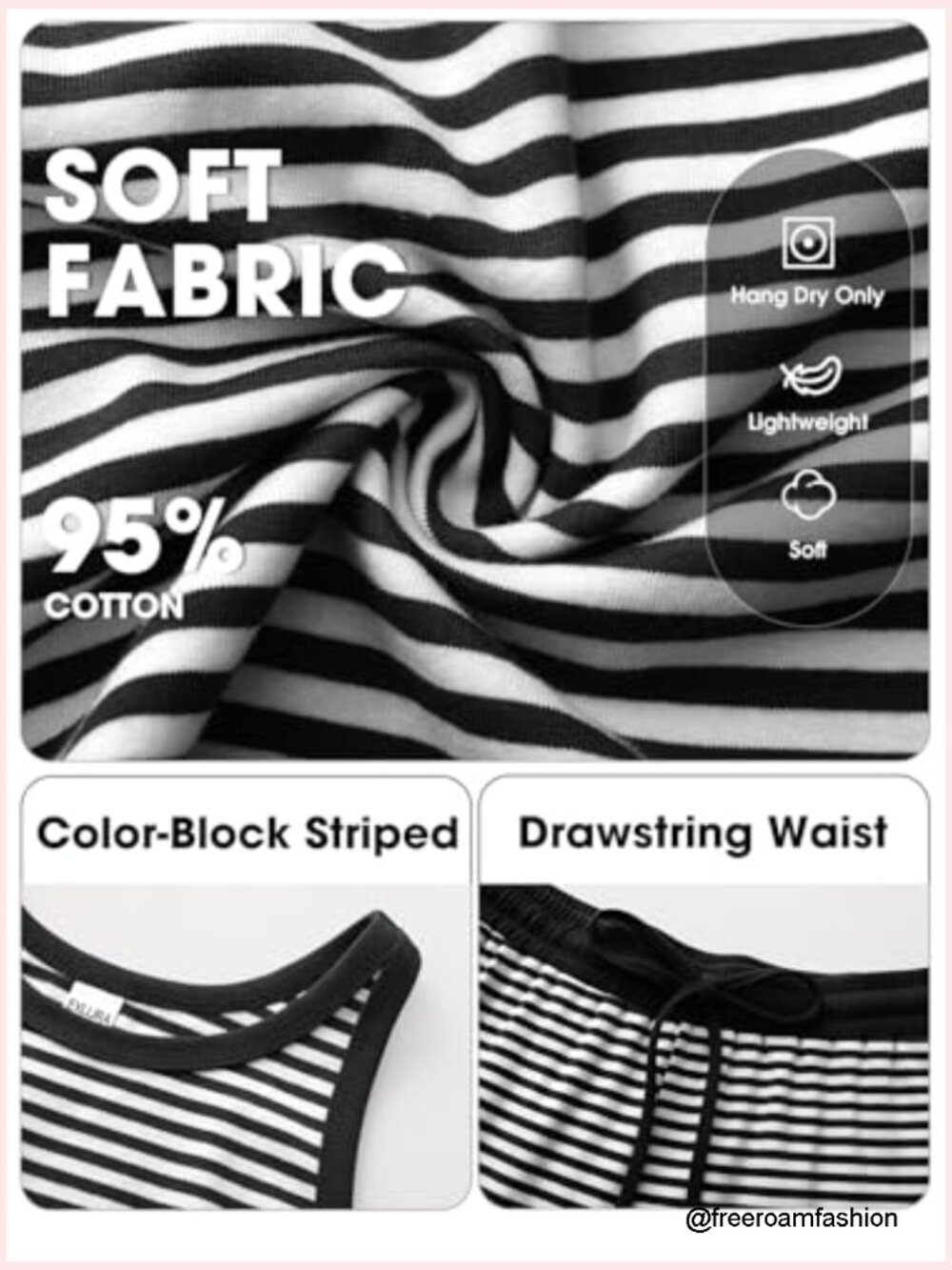 Cotton Summer 2 Piece Outfits Striped Halter Tops Wide Leg Pant Sets Lounge - Picture 6 of 7